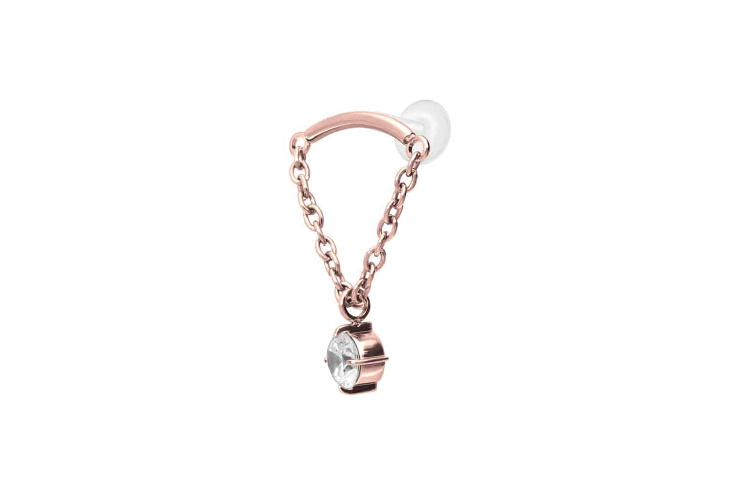 PTFE Labret Piercing mit Innengewinde + Titan-Aufsatz BOGEN + KETTE + KRISTALL